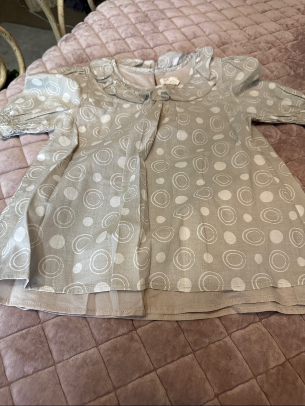 Girls Cream Dot Pattern Blouse with Ruffle Collar